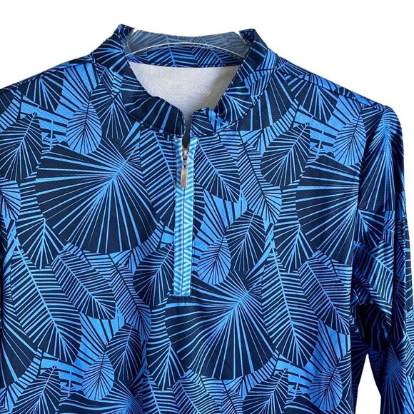 Court Haley Azure Sky Palm Fronds Quarter Zip Pull Over Women's Medium NEW - Picture 3 of 8